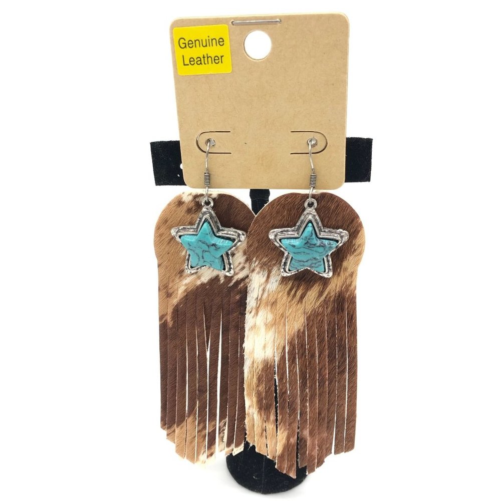 Women's Earrings Genuine Leather‎ with Turquoise Stars